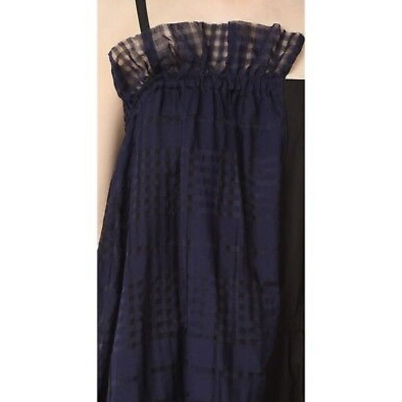 NEW PUBLIC SCHOOL Blue Black Plaid Flannel Mixed Silk Cotton Ema Midi Dress XS - Picture 3 of 10